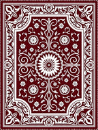 Deep Red Ornate Blossom Border Rug