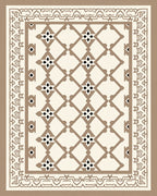 Cream Taupe Lattice Geometric Border Rug