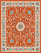 Orange Floral Medallion Border Rug