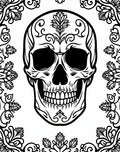 Ornate Black White Skull Floral Trim Rug