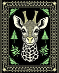 Stylized Giraffe Portrait Tribal Border Rug