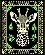 Stylized Giraffe Portrait Tribal Border Rug