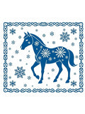 Blue Horse Snowflakes Framed Rug
