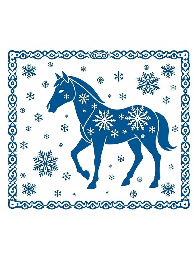 Blue Horse Snowflakes Framed Rug