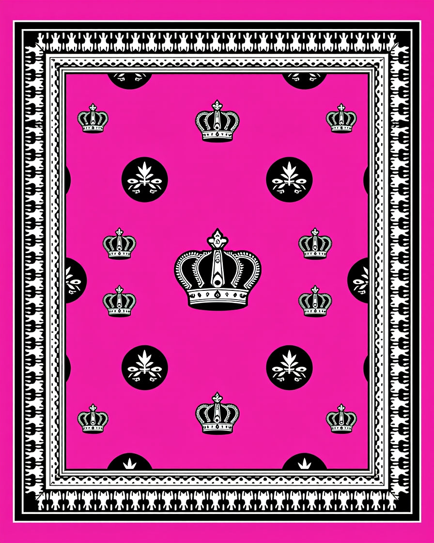 Vibrant Pink Crown Medallion Border Rug