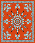 Vibrant Orange Starburst Floral Border Rug