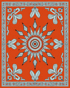 Vibrant Orange Starburst Floral Border Rug