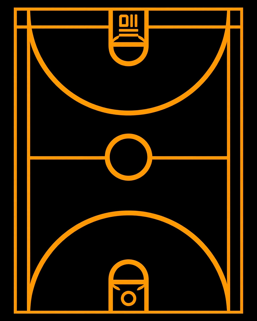 Orange Geometric Basketball Court Lines Rug