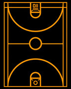 Orange Geometric Basketball Court Lines Rug
