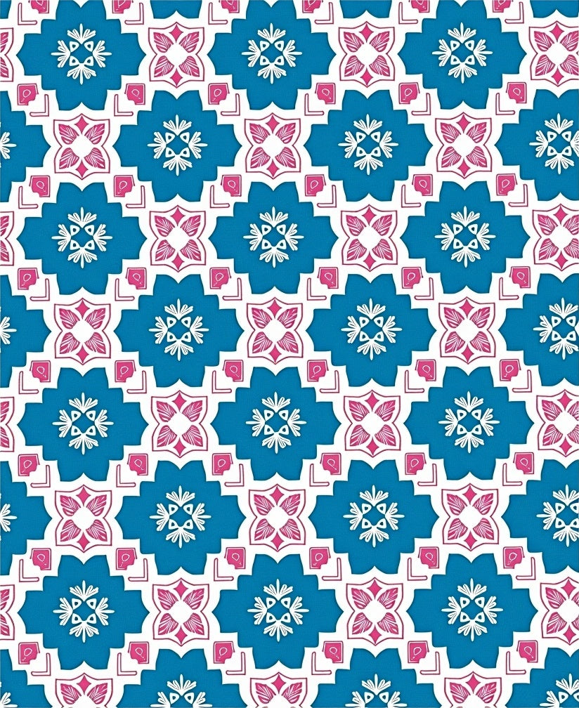 Teal Pink White Geometric Starburst Rug
