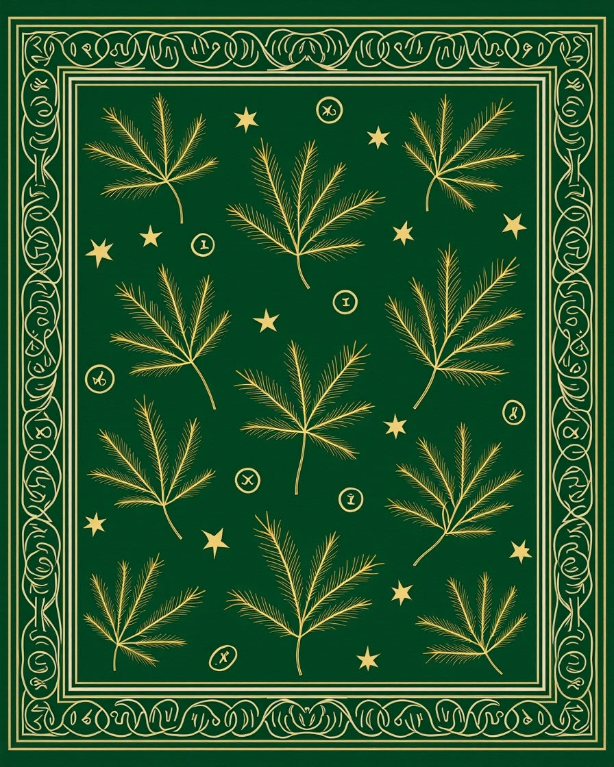 Emerald Green Star Leaf Border Rug
