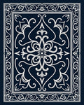 Elegant White Scrollwork Navy Medallion Rug