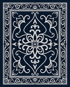 Elegant White Scrollwork Navy Medallion Rug