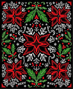 Red Poinsettia Black Holiday Floral Rug