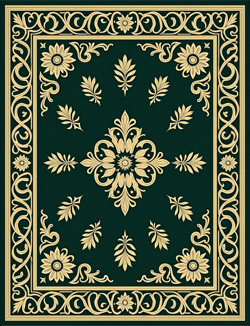 Emerald Gold Detailed Floral Medallion Rug