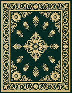 Emerald Gold Detailed Floral Medallion Rug