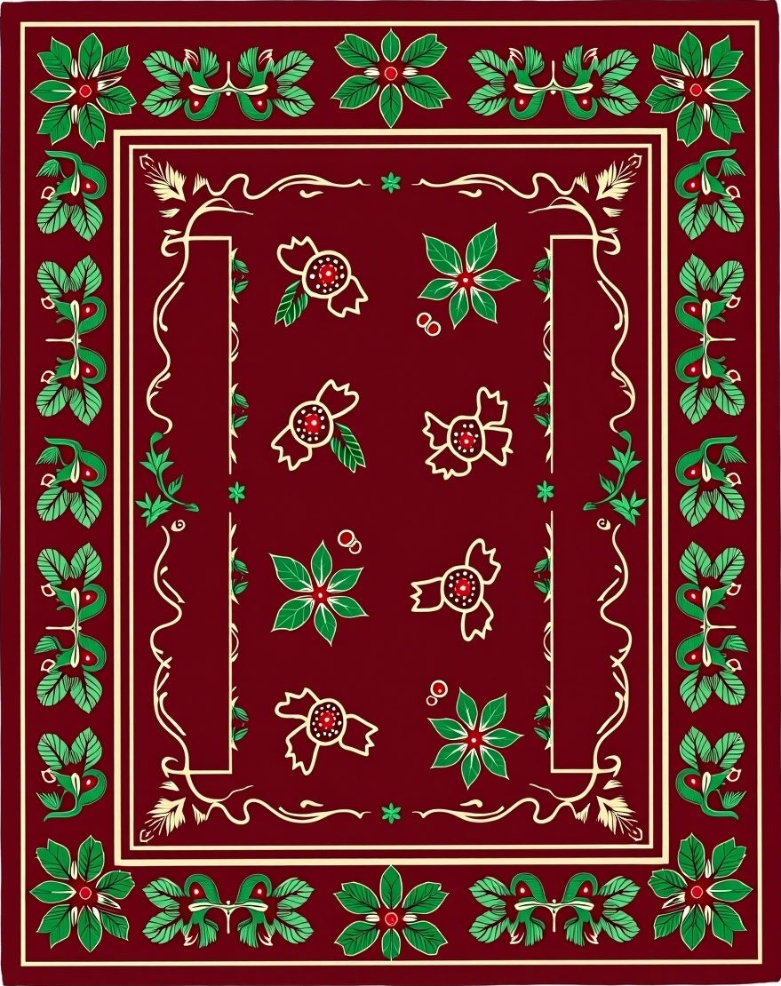 Crimson Poinsettia Ribbon Swirl Rug