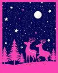 Vibrant Pink Deer Night Sky Stars Rug
