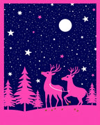 Vibrant Pink Deer Night Sky Stars Rug