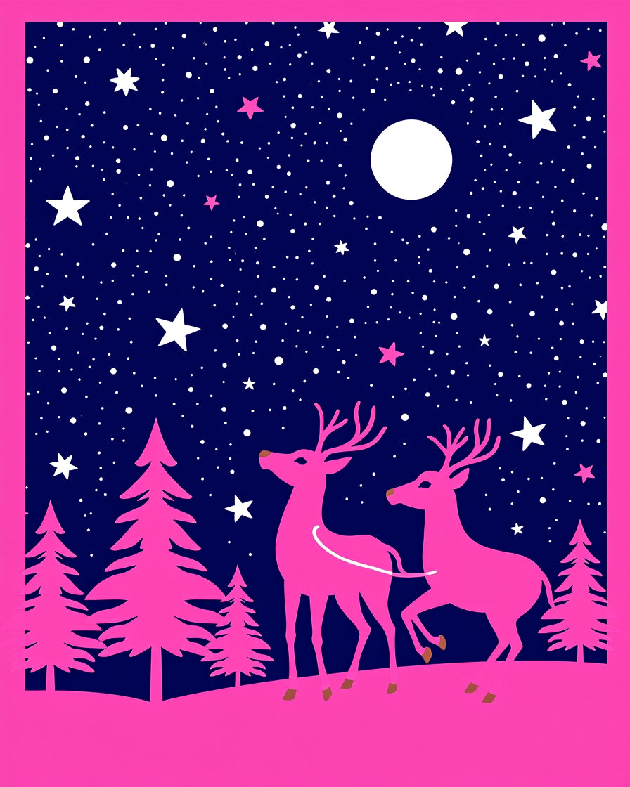 Vibrant Pink Deer Night Sky Stars Rug