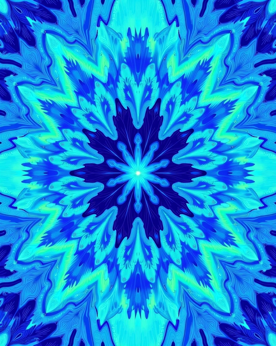 Vibrant Blue Teal Radial Bloom Rug