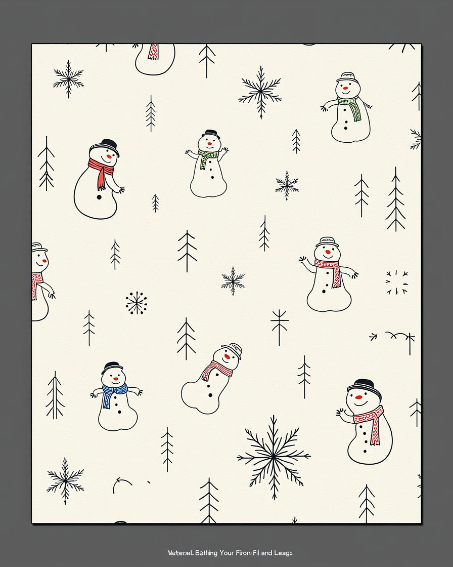 Cream Snowman Winter Folk Art Rug