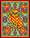 Vibrant Yellow Red Cat Medallion Rug