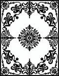 Black White Ornate Medallion Scroll Rug