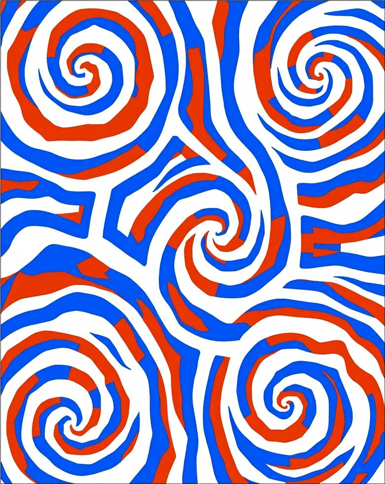 Bold Blue Red Swirl Abstract Rug