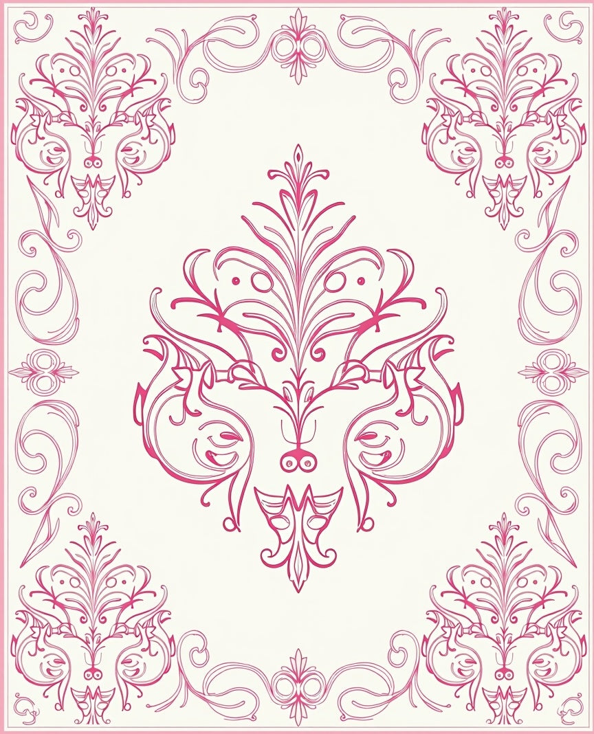 Ornate Pink Floral Damask Rug