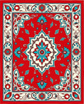 Red Teal Medallion Floral Border Rug