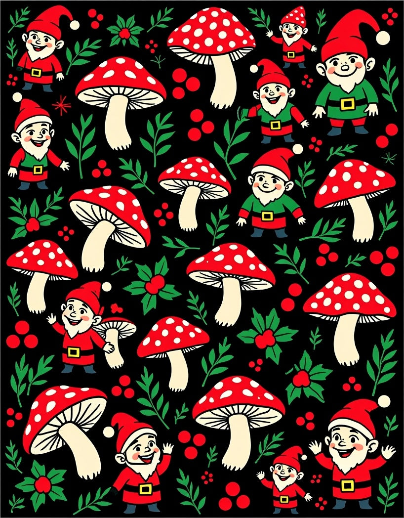 Whimsical Red Mushroom Gnome Garden Rug