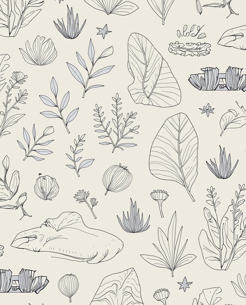 Botanical Sketch Collection With Slate Accents Rug