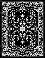 Black White Floral Scrollwork Courtly Rug