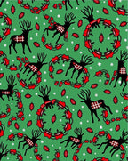 Green Reindeer Red Wreath Collage Rug