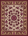 Ornate Crimson Rose Swirl Bordered Accent Rug