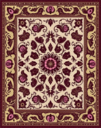 Ornate Crimson Rose Swirl Bordered Accent Rug