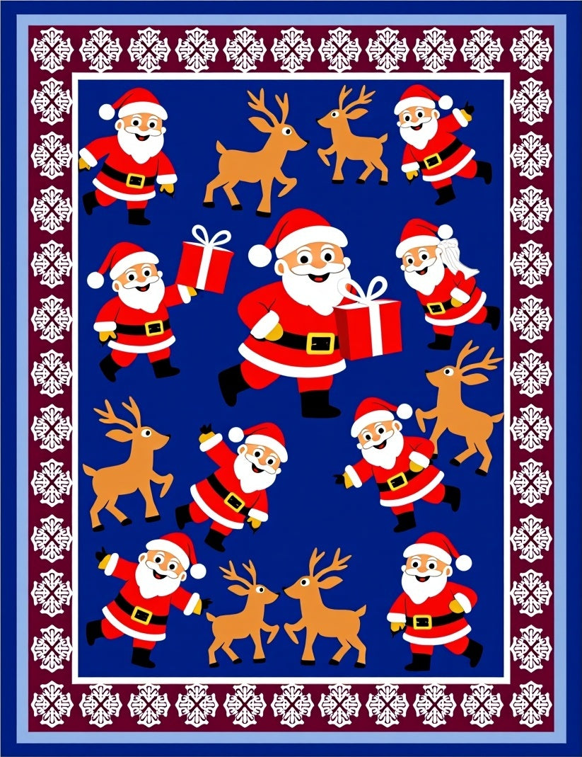 Cheerful Santa Claus Reindeer Christmas Rug