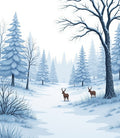 Winter Forest Snow Deer Landscape Rug