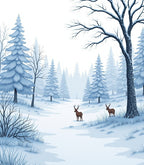 Winter Forest Snow Deer Landscape Rug
