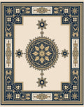 Dark Blue Golden Medallion Border Rug