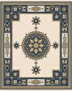 Dark Blue Golden Medallion Border Rug