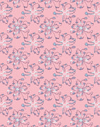 Pink Blue Sketchy Floral Bloom Rug