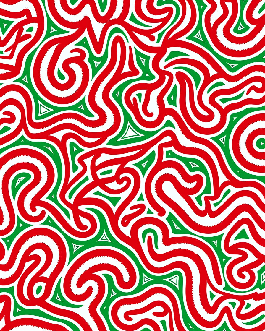 Red Green Swirl Abstract Organic Rug