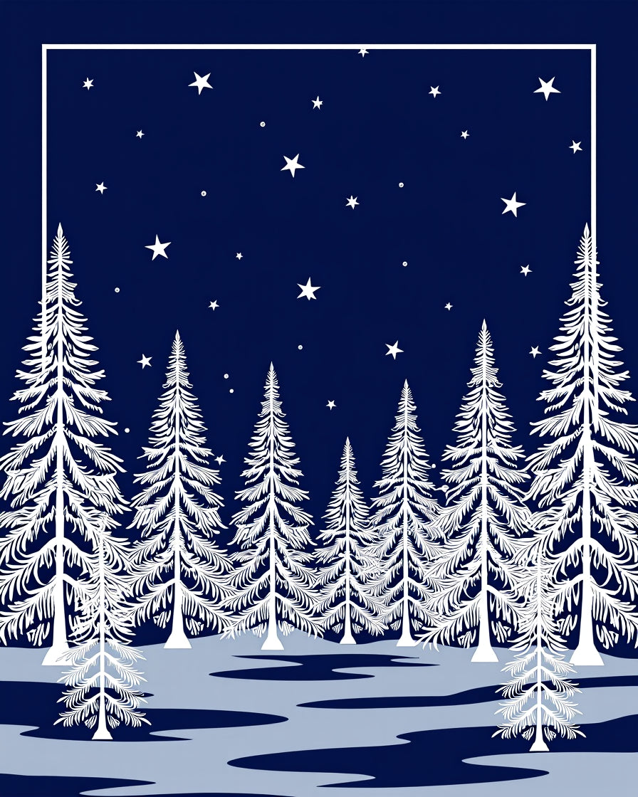 White Winter Pine Forest Stars Rug