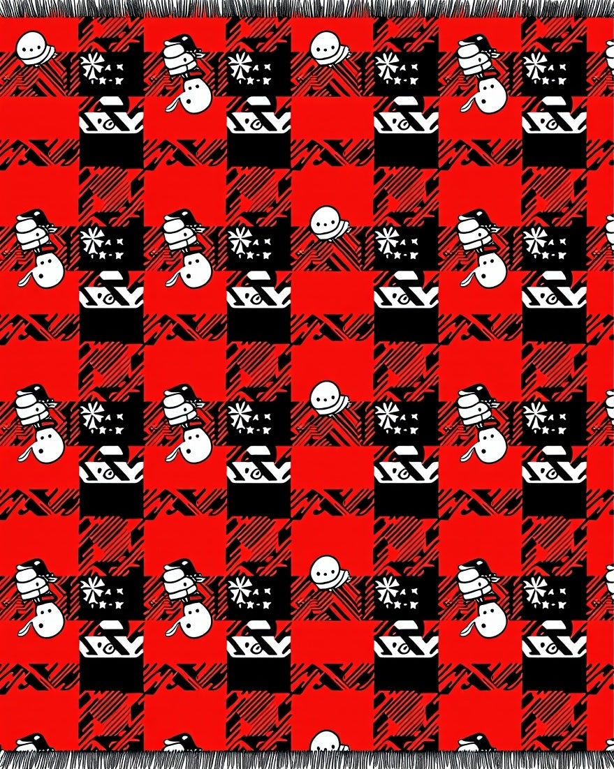 Red Black Buffalo Snowman Collage Rug