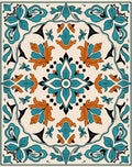 Turquoise Orange Floral Medallion Rug