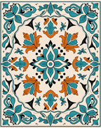 Turquoise Orange Floral Medallion Rug