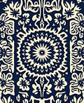 Cream Floral Mandala Navy Texture Rug