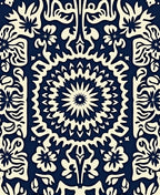 Cream Floral Mandala Navy Texture Rug